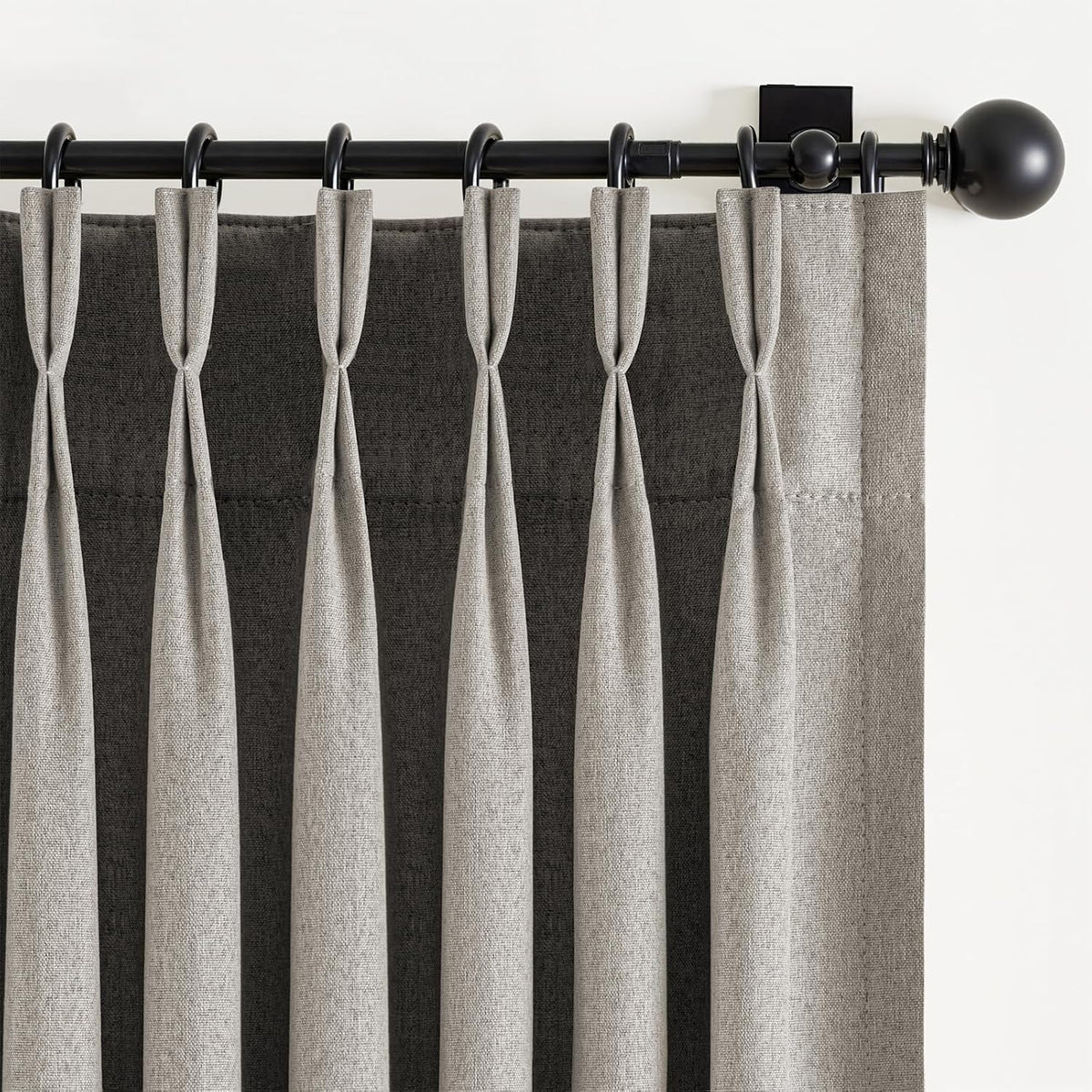 Cortinas opacas HushLoom con pliegues pellizcados para dormitorio y sala de estar, cortinas opacas térmicas con textura de lino, 90 pulgadas de largo, juego de 2 paneles (40" de ancho x 90" de largo, color gris topo).
