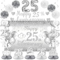 Pancarta de decoración para el 25.º aniversario de bodas de plata, centros de mesa para el 25.º aniversario, espirales colgantes, pompones de papel de seda, globo de aluminio para la decoración de la fiesta de bodas de plata de 25 años.