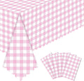 Manteles NatNarr, paquete de 6, color rosa vichy, 54 x 108 pulgadas, con borde festoneado, estampado a cuadros rosa y blanco, ideales para fiestas, bodas, picnics, cumpleaños, baby showers, despedidas de soltera y aniversarios.