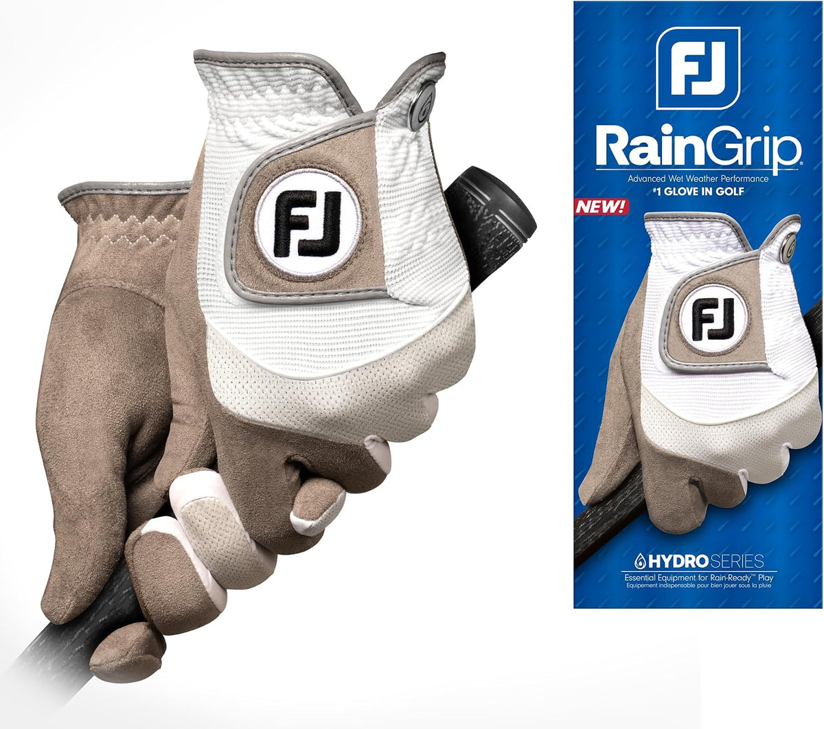 Guantes de golf FootJoy RainGrip para hombre, blanco/gris, talla pequeña, par