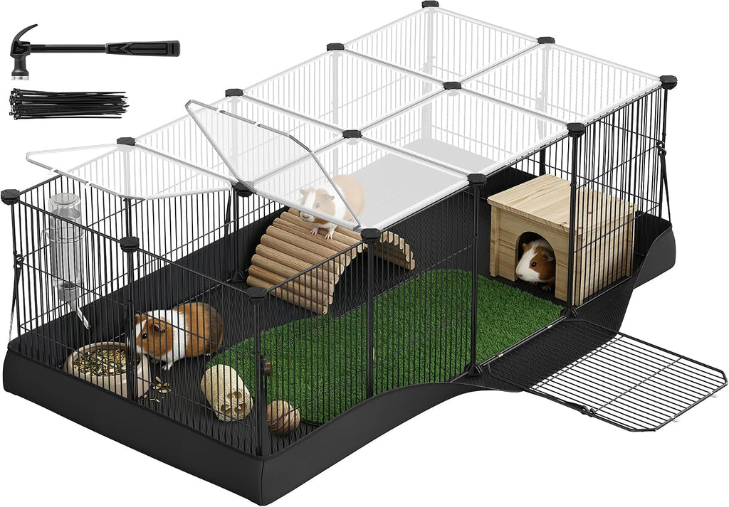 Jaula para cobayas, conejos y animales pequeños SONGMICS con alfombrilla impermeable, puerta superior y lateral, 20 paneles, 48,4 x 24,8 x 16,3 pulgadas, negro tinta ULPI011BH01