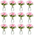 Zeyune Paquete de 37 flores artificiales de peonías con jarrón pequeño. Paquete de 24 ramos de peonías de seda. Jarrón de plástico transparente de 12 pulgadas con cuerda. Flores artificiales para centros de mesa (rosa, cabeza redonda).