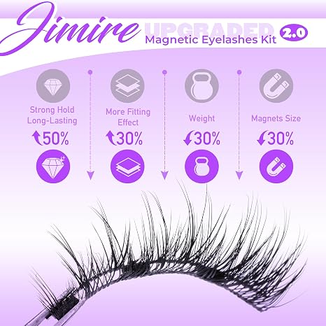 JIMIRE - Pestañas magnéticas finas de ojo de gato con aspecto natural, suaves, magnéticas, en mitad, reutilizables, cómodas, con aplicador, sin necesidad de pegamento ni delineador de ojos