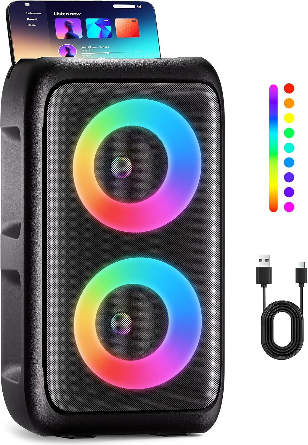 PWBSLAI Parlante Bluetooth Portatil para Fiestas | Con Luces de Colores | Inalambrico Sonido HD Potente | Sistema de Cine en Casa TWS/AUX/USB/TF | Fiestas Camping