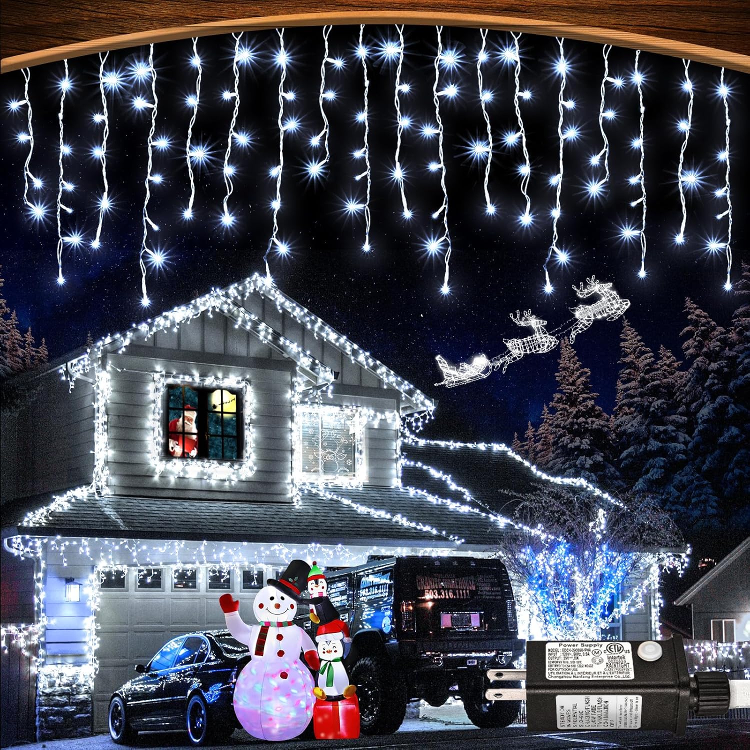 Luces de carámbano de 30 m y 1216 LED para exteriores, luces navideñas blancas para casa, patio, porche, jardín, decoración navideña exterior, luces colgantes impermeables con destellos durante todo el año. 