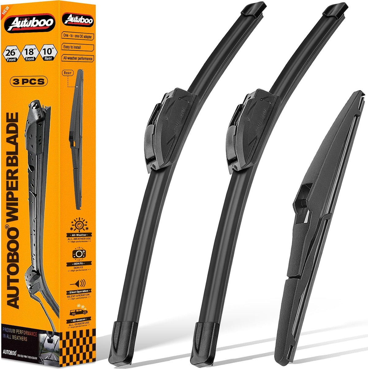 AUTOBOO Juego de escobillas limpiaparabrisas de 26" + 18" para Toyota Highlander 2020 2021 2022 2023 2024-2025 con escobilla trasera de 10 pulgadas - Calidad original de fábrica (Paquete de 3)