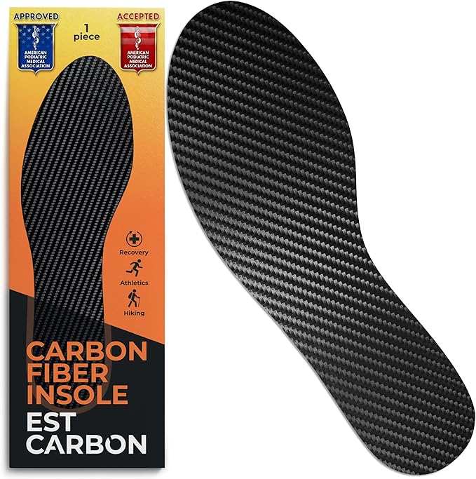 Plantilla Ortopédica de Fibra de Carbono EstCarbon – Talla Mujer 7 / Hombre 6, Unisex, para Pie Plano, Fascitis Plantar y Hallux Rigidus