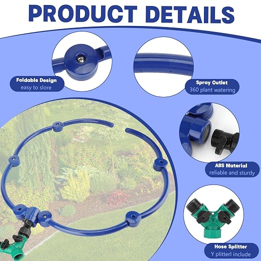 2 anillos de riego de árboles con sistema de agua de árbol de 360°, sistema de riego circular de 20 pulgadas, agua dirigida con divisor de manguera en Y para árboles nuevos, plantas al aire libre