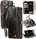 Defencase Compatible with iPhone 16 Pro Max Case Wallet with RFID Blocking Card Holder for Woman Men, PU Leather Magnetic Snap Flip Zipper Strap Wallet Phone Case for iPhone 16 Pro Max 6.9", Coffee