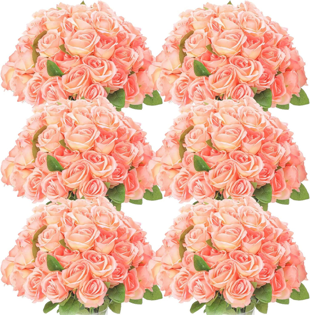 Rosas Artificiales de Seda con Tallo Largo | Realistas para Bodas, Centros de Mesa y Fiestas (Champagne)