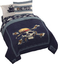 Juego de Edredón Jay Franco One Piece Queen | 7 Piezas | Ropa de Cama Azul con Sábanas y Fundas | Súper Suave | Anime con Calavera