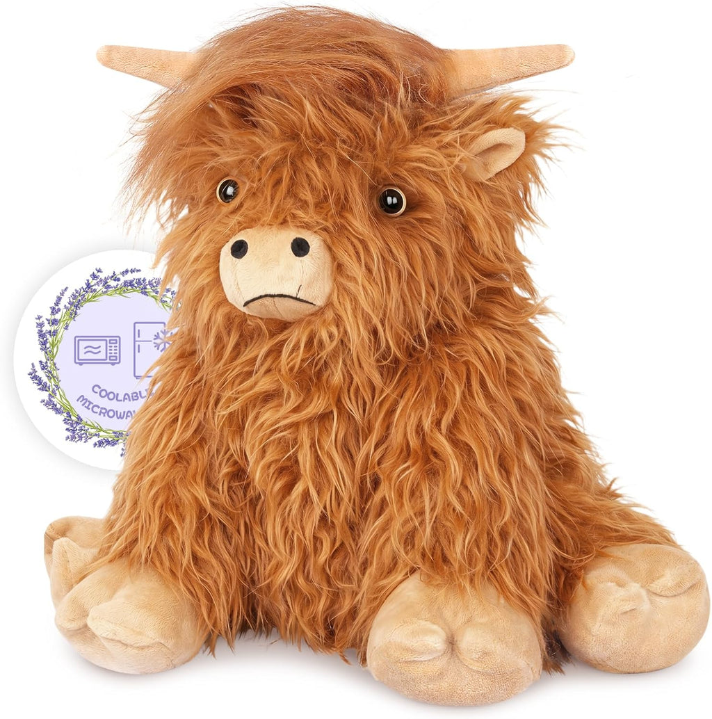 Peluche de vaca de las Tierras Altas con peso, que se puede calentar y enfriar, almohadilla térmica para microondas para dolores menstruales, peluche de vaca con aroma a lavanda para el estrés, regalo de vaca de las Tierras Altas para mujeres. 