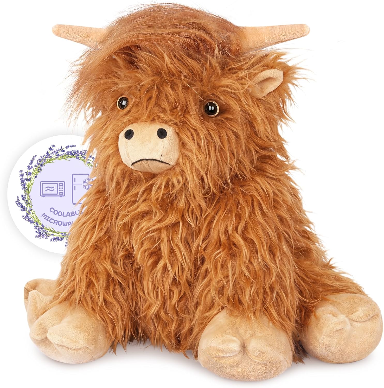 Peluche de vaca de las Tierras Altas con peso, que se puede calentar y enfriar, almohadilla térmica para microondas para dolores menstruales, peluche de vaca con aroma a lavanda para el estrés, regalo de vaca de las Tierras Altas para mujeres. 