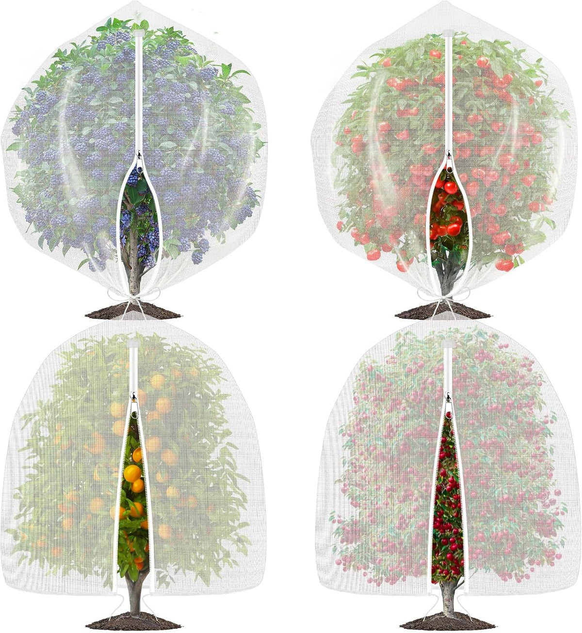 4 Redes de Protección para Jardín con Cierre y Cordón | 70x104cm Reutilizables | Malla contra Insectos para Plantas