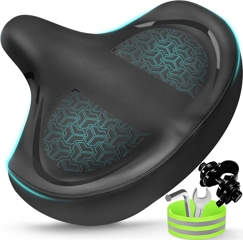 USADO-FALTA LA CINTA VERDE Y LAS HERRAMIENTAS-Asiento de Bicicleta Extra Comodo y Ancho para Mujer y Hombre | Sillin Acolchado Compatible con Peloton, Bicis de Ejercicio, Electricas y de Montana