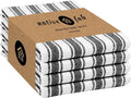 Native Fab Toallas de Cocina a Rayas | 100% Algodon | Set 4 Piezas 41x66 cm | Tejido Basket Weave Absorbente (Negro y Blanco)
