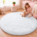 OLANLY Alfombra redonda blanca para dormitorio, lavables a máquina, alfombra circular para sala de estar, alfombra suave y esponjosa para adolescentes y niños, cuarto de bebé