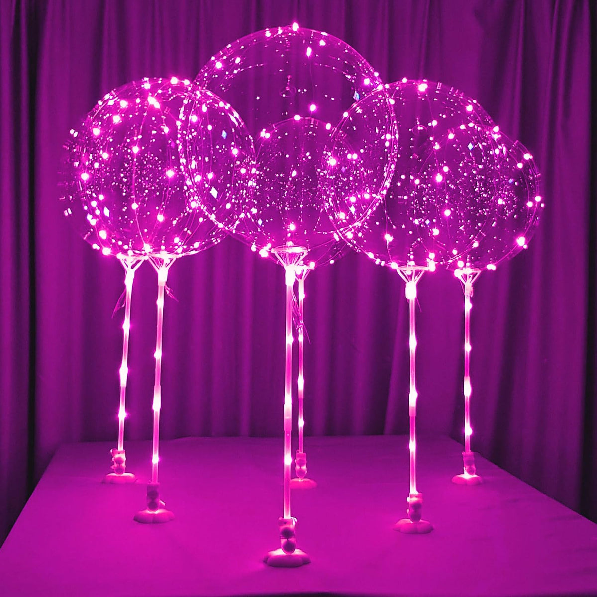 Globos LED Lightsfever con palitos, soportes y pilas (paquete de 6, color rosa)