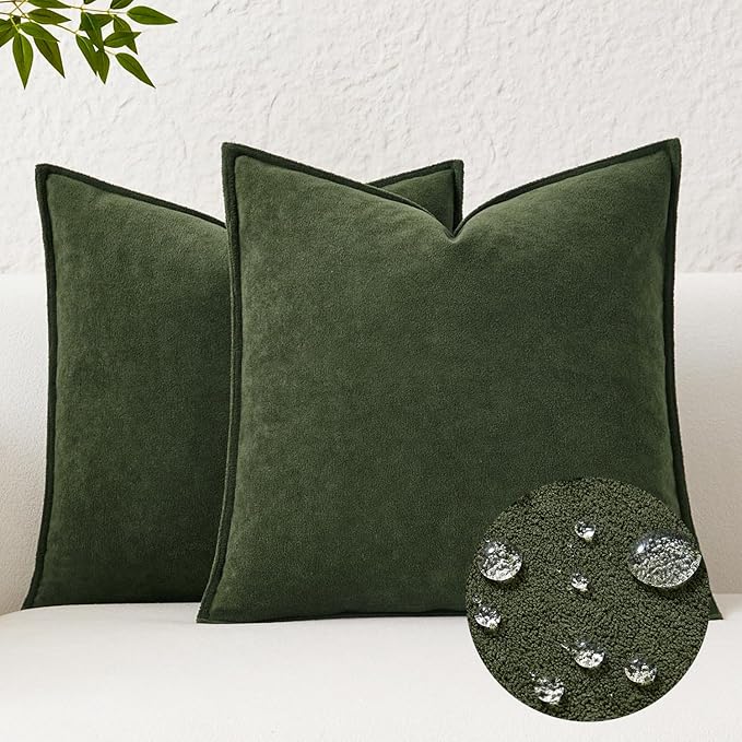 Fundas de Almohada Decorativas Impermeables Kevin Textile Spring | Verde Musgo | 40x40 pulgadas | 2 Unidades