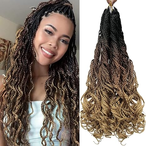 Sin Accesorios Extra – Goddess Trenzas de Caja Rizada Ganchillo 3X Ondulado Marrón Degradado 18 Pulgadas Extensión Cabello Sintético
