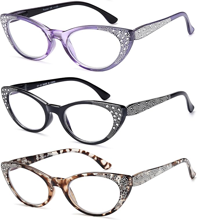 EYEURL Pack x3 Gafas de Lectura Ojo de Gato para Mujer | Con Estuche | Sin Tira para Colgar