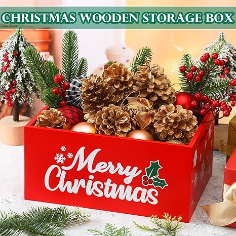 Caja de Madera Navideña Namalu – Organizador Rustic Hot Cocoa Bar (Rojo)
