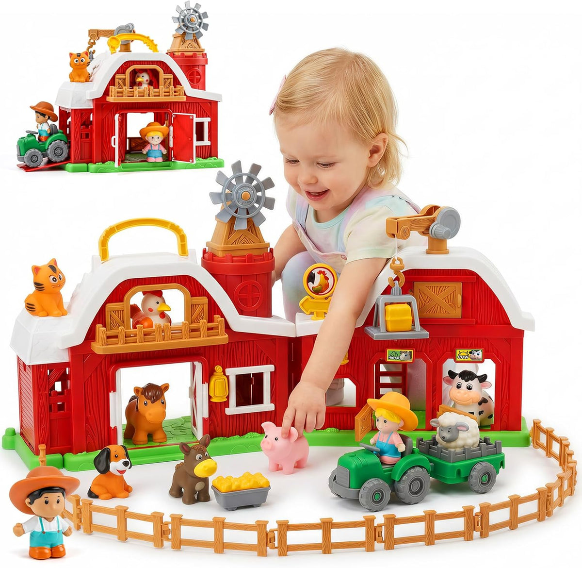 Set de Granja 15 Piezas | Establo Grande con Animales para Ninos Pequenos | Juguetes Montessori de Aprendizaje | Animales de Juego con Tractor | Regalo 18 Meses a 2 Anos