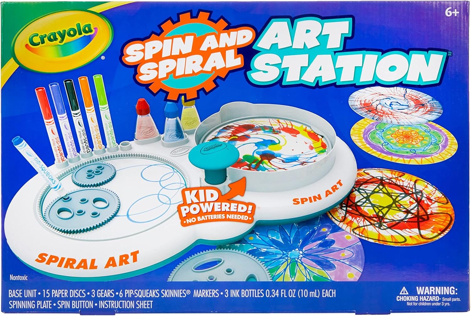 Crayola Spin & Spiral Art Station | 2-in-1 DIY Craft Kit, 6 Markers, 3 Gears, No Batteries | Kids Ages 6-9 | Creative Gift