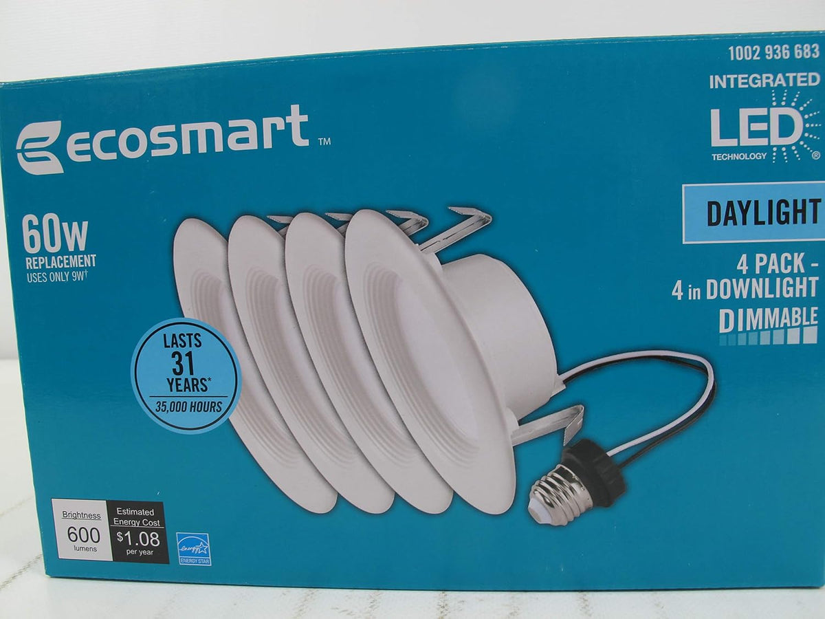 Downlight Empotrable LED Integrado EcoSmart 4 Pulgadas – Luz Diúrna, Color Blanco, Pack de 4