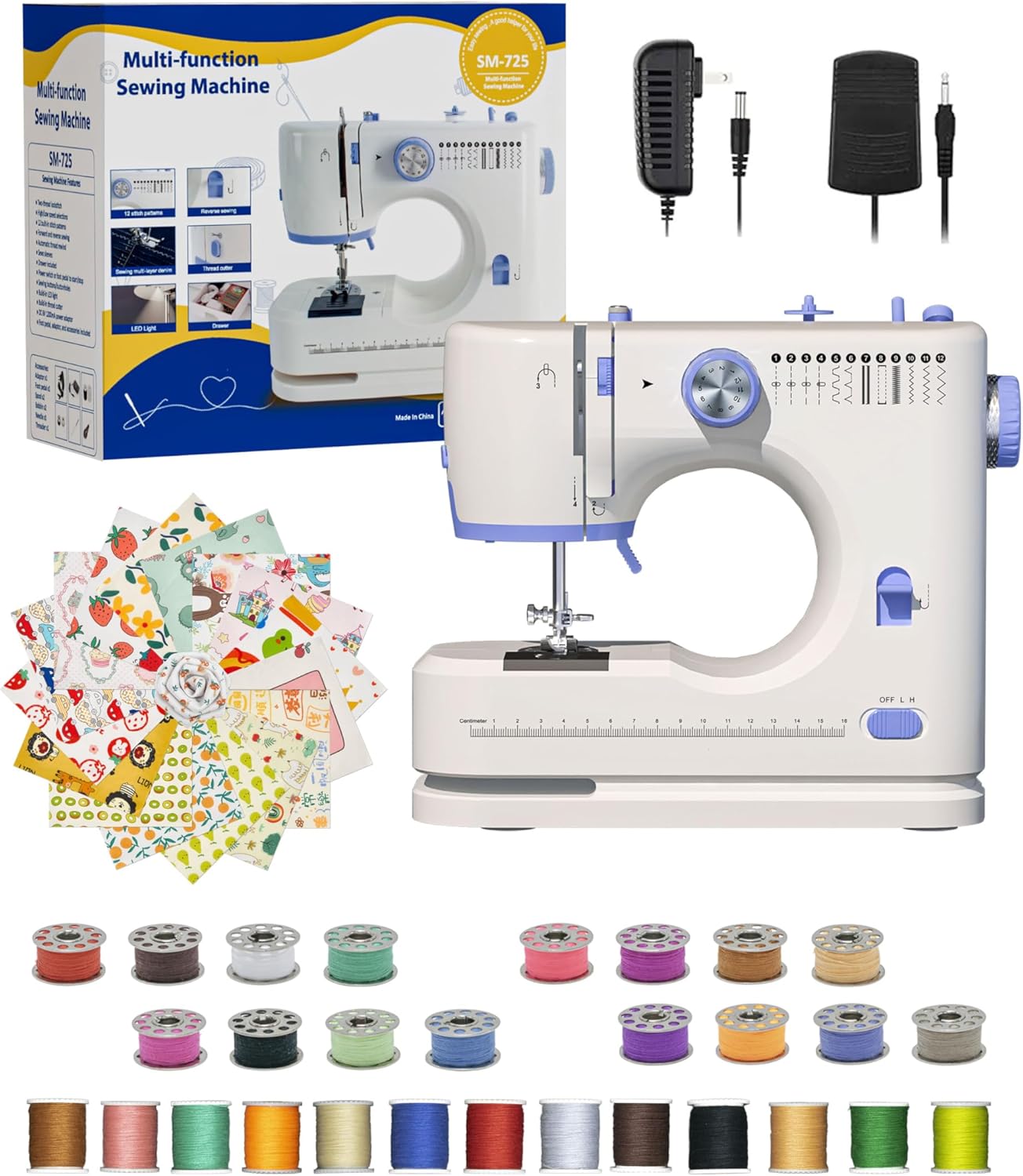 Portable Sewing Machine, Lncludes Beginner Basic Sewing Machine Kit, 12 Stitch Patterns Built-In, Versatile 2-Speed Foot Pedal, Great for Beginners, Adults, Home Use - Blue-S