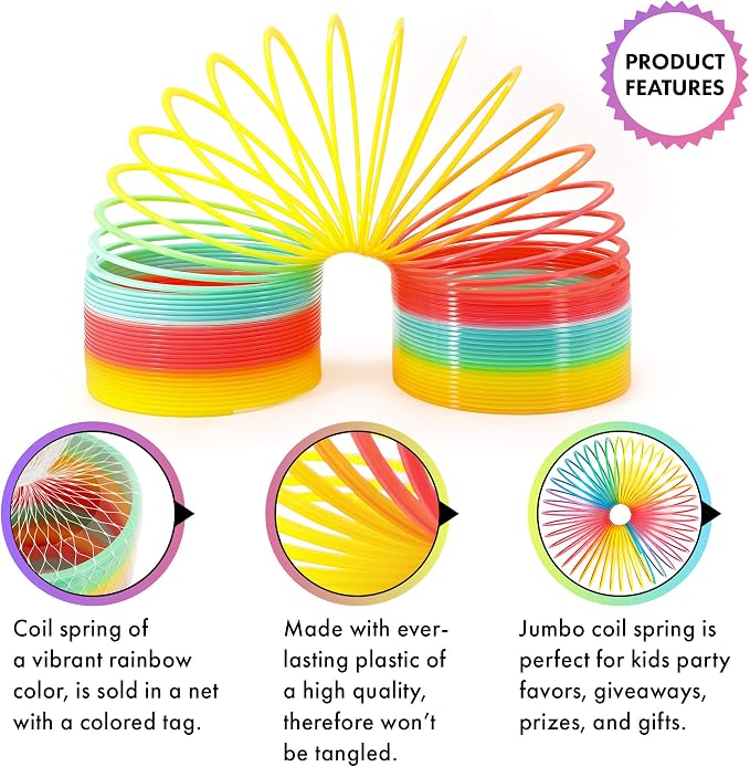 Slinkie - Juguetes gigantes de resorte helicoidal para niños, 6 pulgadas, gigante, arco iris, para regalo, gran novedad, juguetes de resortes enormes para fiesta de cumpleaños, divertido juguete