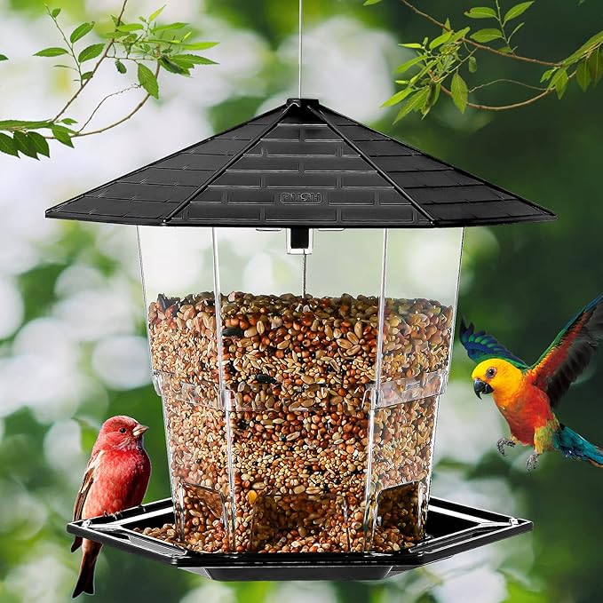 Jealoeur Comederos para pájaros para exteriores Comedero para pájaros colgante para pájaros salvajes, semillas, negro