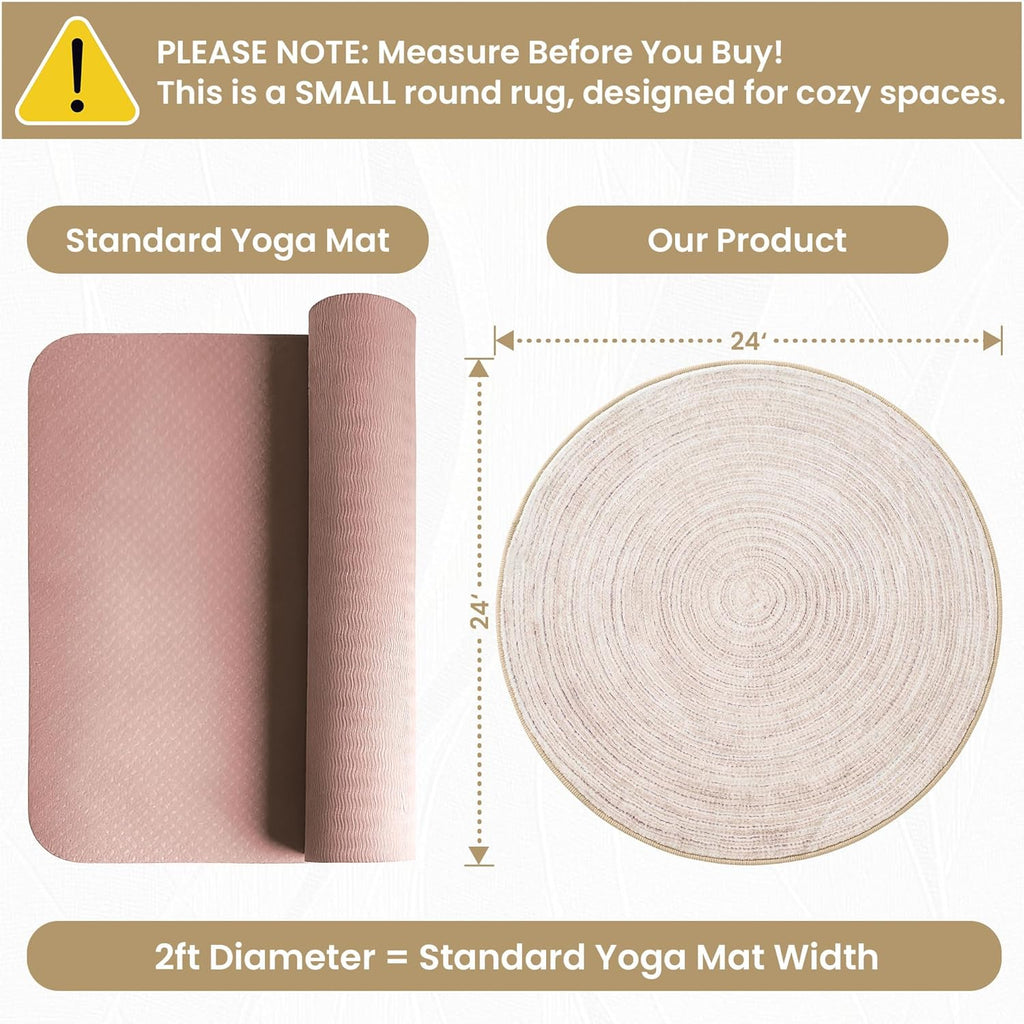 Alfombra Redonda Carvapet 3ft Estilo Yute – Lavable, Antideslizante y Resistente a Manchas para Dormitorio, Oficina y Baño