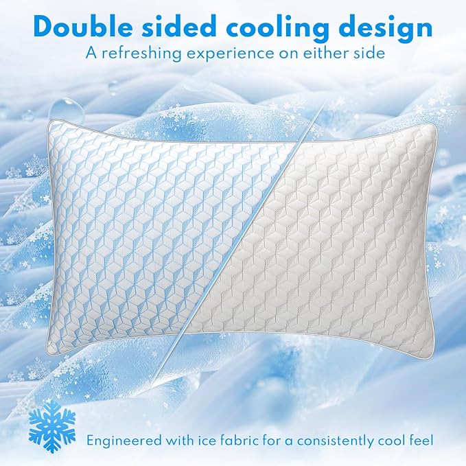 Almohadas de cama refrescantes tamaño Queen – Juego de 2 almohadas alternativas de plumón premium para dormir de lado, espalda y boca abajo – Calidad de hotel suave relleno de microfibra suave transpirable agradable al tacto