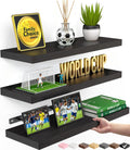 BAYKA Set de 3 Estantes Flotantes para Pared | Madera Rústica de Montaje en Pared para Baño, Dormitorio, Sala y Cocina | Repisa para Libros y Decoración | Capacidad 22 Libras | Negro | 15.7 Pulgadas
