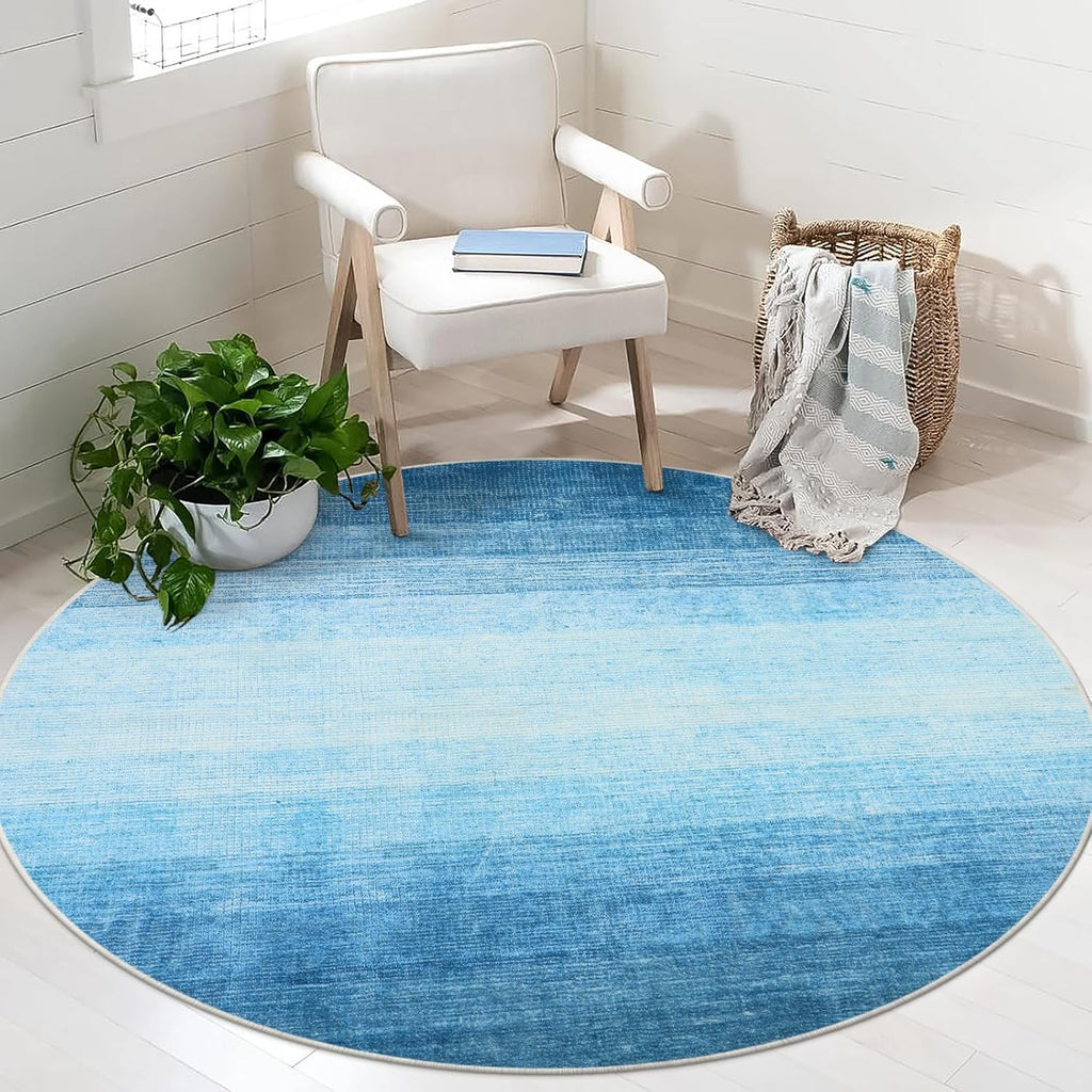 Wonnitar Alfombra Redonda Rosa 4 pies | Lavable, Moderna Ombre para Dormitorio | Suave Tapete Redondo Antideslizante para Cuarto Infantil y Dormitorio (Rosa)