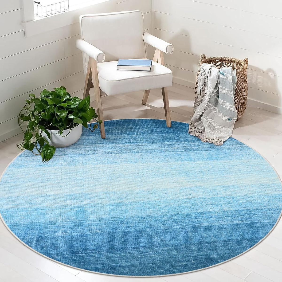 Wonnitar Alfombra Redonda Rosa 4 pies | Lavable, Moderna Ombre para Dormitorio | Suave Tapete Redondo Antideslizante para Cuarto Infantil y Dormitorio (Rosa)