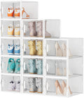 Almacenamiento de zapatos, paquete de 12 organizadores de zapatos extragrandes para armario, cajas de zapatos de plástico transparente apilables para almacenamiento de zapatos de talla 13