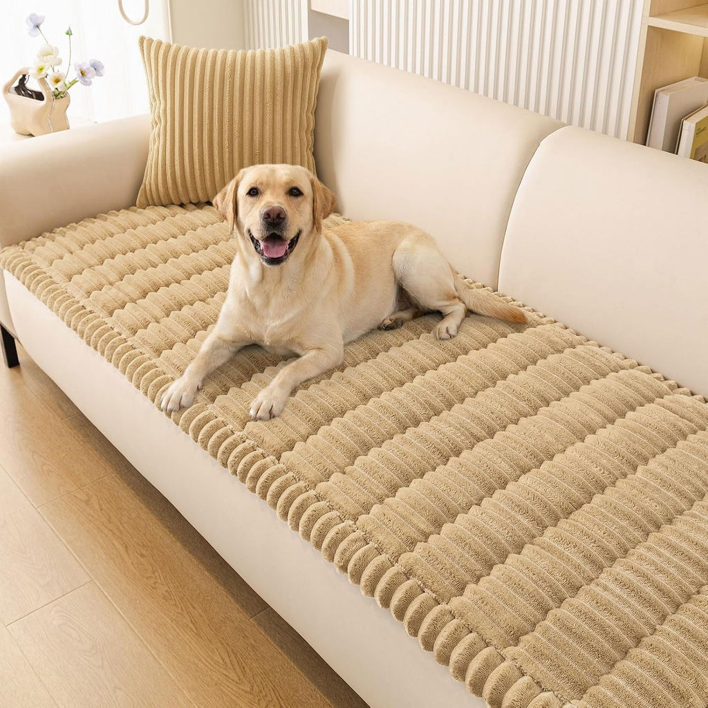Funda de sofá lavable Smiry para perros, antideslizante y suave, para sofás de 3 cojines, apta para mascotas, funda protectora de cojín gruesa y suave (Camel, 70 x 119 cm).