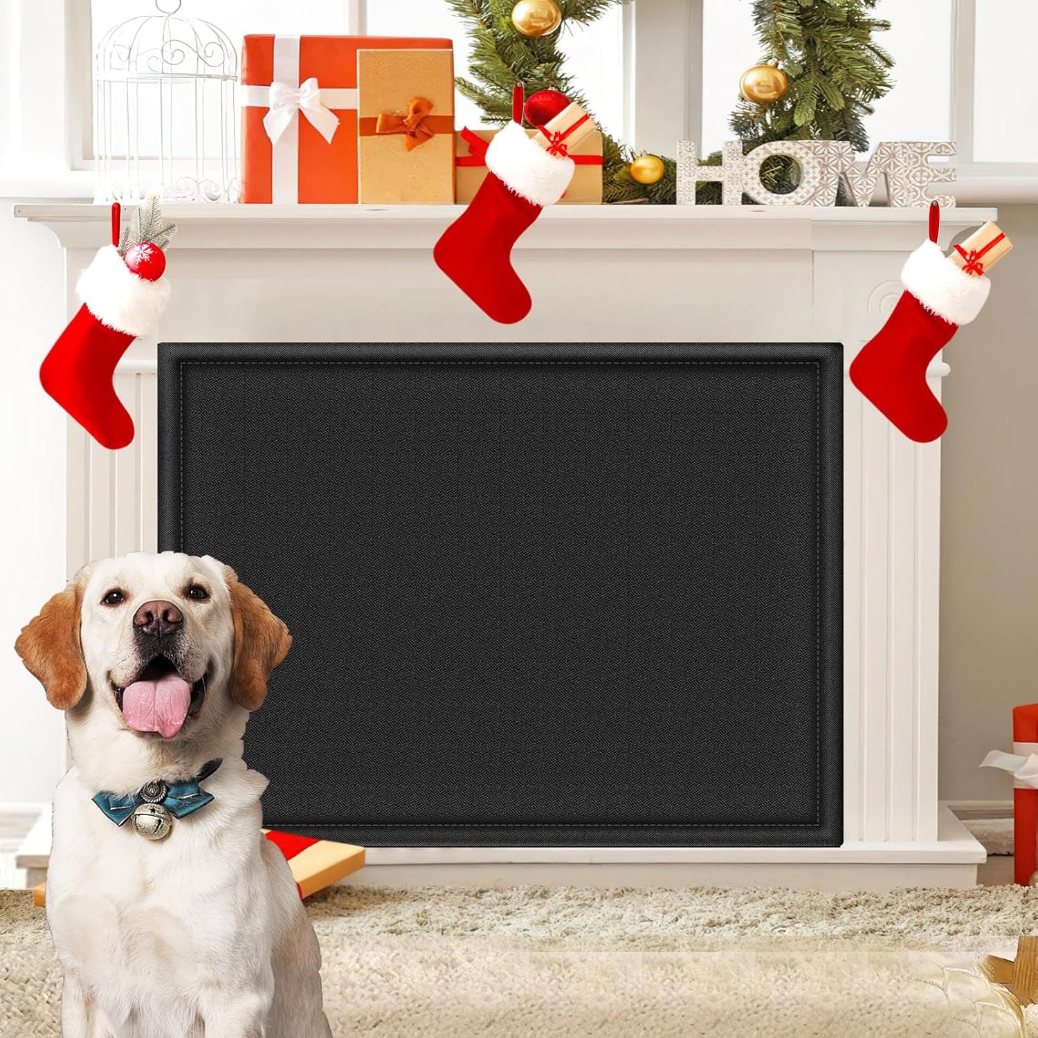 CADARA Fireplace Blocker Blanket Stops Heat Loss, Magnetic Fireplace Draft Stopper, Indoor Fire Place Draft Cover with Hook and Loop Tapes, Cold Air Blocker Save Energy, Black 42" W x 36" H
