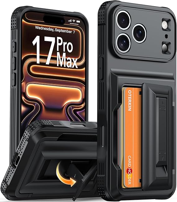 Oterkin Funda Cartera para iPhone 17 Pro Max — Porta 4-5 Tarjetas, Soporte, Protección Militar, RFID, Negro