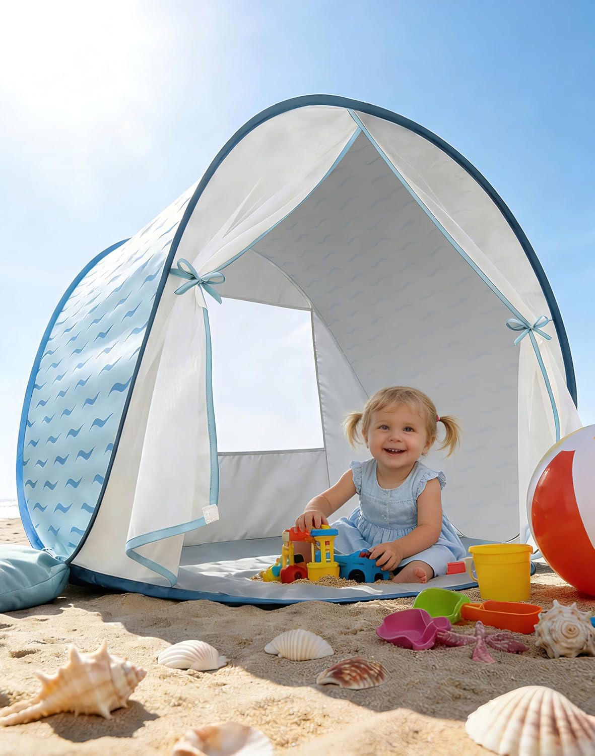WEMOH Tienda de Playa para Bebé 2026 | Pop Up UPF 50+ Protección UV | Refugio Solar con Mosquitero | Portátil para Exteriores | Bebés y Niños | Azul