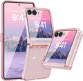 Funda FABSPARK para Samsung Galaxy Z Flip 7 con protector de pantalla integrado, protección de bisagra, brillante, transparente, delgada, de acrílico y policarbonato rígido para Samsung Z Flip 7, rosa brillante.