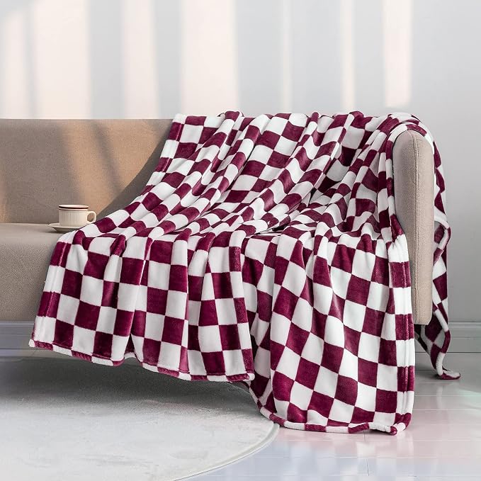 LOMAO Mantas de Tiro de Franela con Patrón de Cuadrícula, Manta Suave para Sofá, Cama, Sofá, Lujosa, Cálida y Acogedora para Todas las Estaciones (Morado, 50"x60")