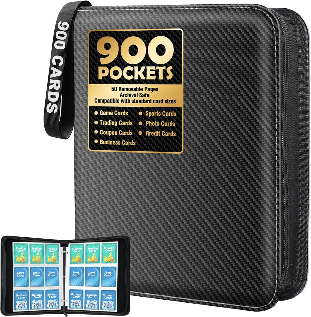 Carpeta para tarjetas de 9 bolsillos, 900 bolsillos, tarjetero compatible con tarjetas de juegos, regalo para niñas, álbum para tarjetas coleccionables, estuche para guardar photocards, grande, negro.