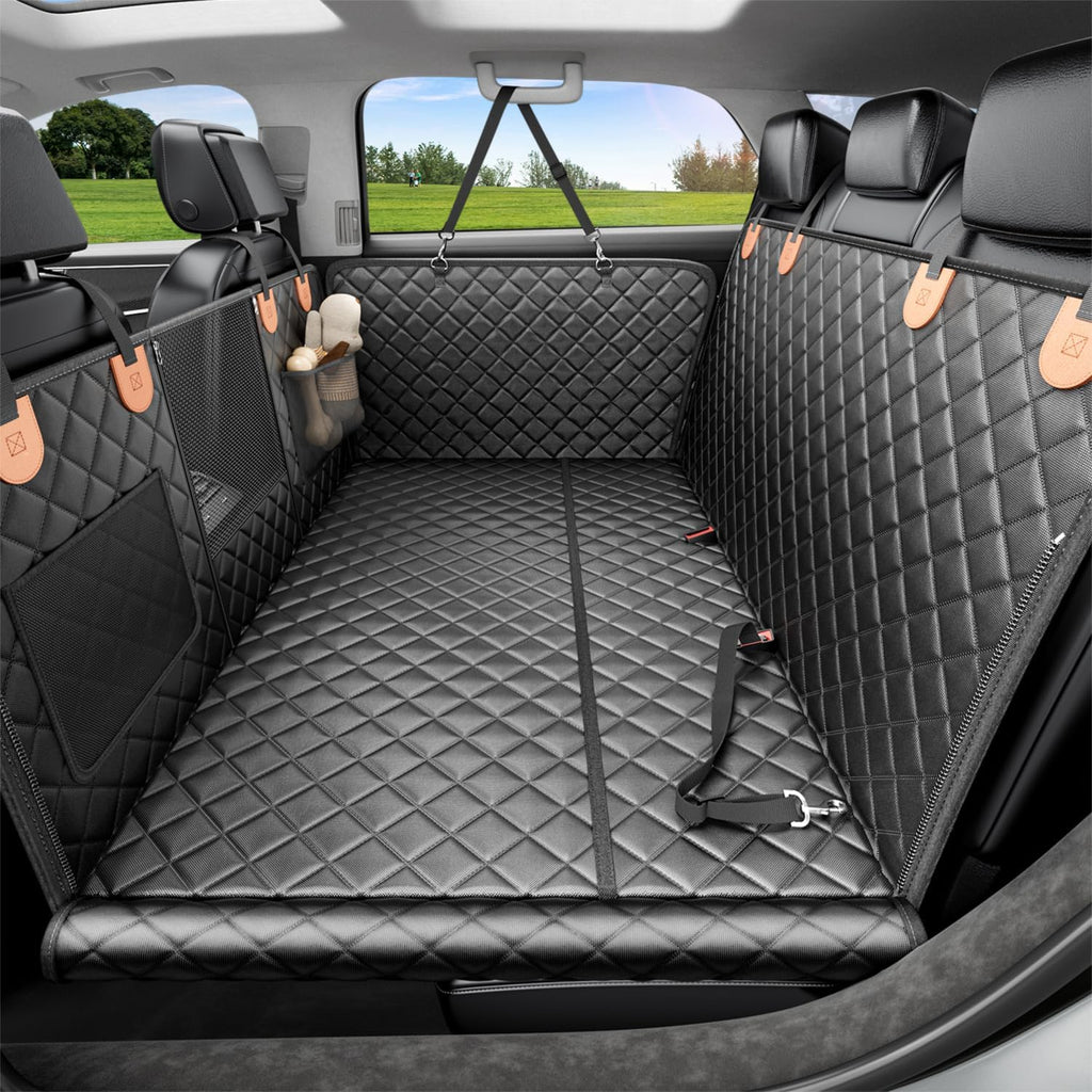 REEVAA - Funda para asiento trasero de coche para perro, hamaca rígida, extensor de cama para 2-4 perros grandes/medianos, protector de asiento impermeable, universal, talla L, para SUV, camioneta mediana, color negro y naranja 