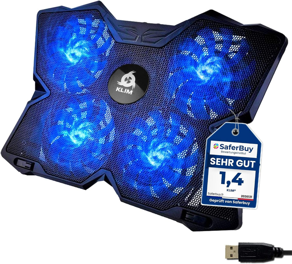 KLIM Wind Base de Enfriamiento para Laptop | 4 Ventiladores a 1200 RPM, Soporte USB de Accion Rapida para PS5 PS4 (Azul)