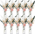 Qinyoung Juego de 10 piezas de centro de mesa de hierba de la Pampa seca para bodas, baby showers y fiestas. Incluye 10 jarrones de cristal con flores, 10 rosas artificiales y 80 ramas de hierba de la Pampa seca con cuerda para decoración rústica de