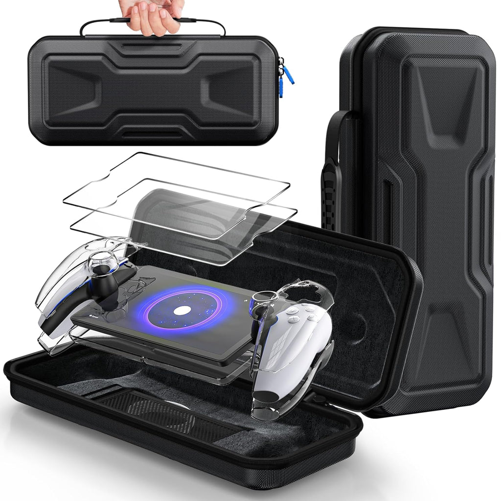Paquete de accesorios 3 en 1 FYOUNG para PlayStation Portal: estuche de transporte, funda rígida transparente para PC, protector de pantalla, funda protectora, bolso de viaje portátil para el control remoto PS5 Portal. 
