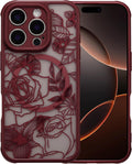 XIZYO Funda Magnetica para iPhone 16 Pro Max | Diseno Floral de Rosas, Compatible con MagSafe | TPU Antichoque para Mujer, Vino Tinto